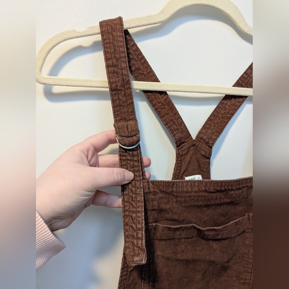Aerie Brown Corduroy Raw Hem Straight Leg Cropped Ankle Overalls Size Small - Picture 5 of 14